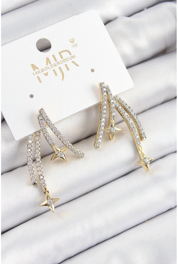 Shoecide Pirinç Zirkon Taşlı Kayan Yıldız Model Gold Ve Gümüş Renk Kadın Küpe