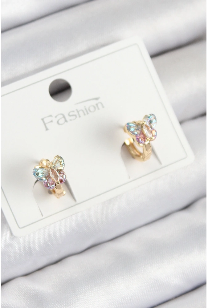 Shoecide Pirinç Zirkon Taşlı Kelebek Model Gold Renk Çocuk Küpe