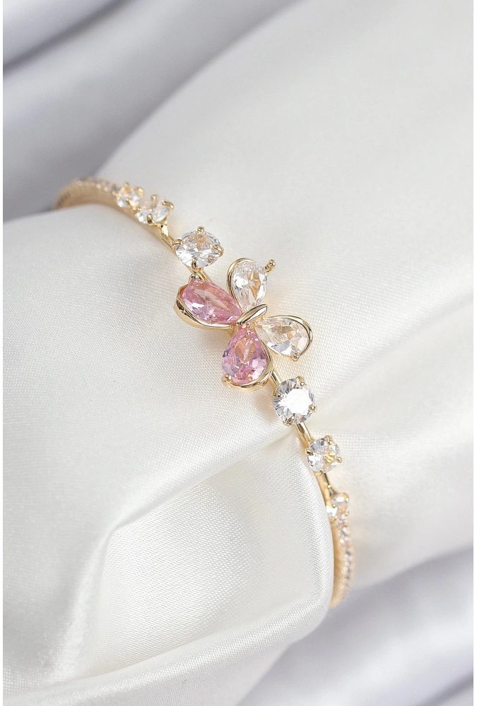 Shoecide Pirinç Zirkon Taşlı Kelebek Model Gold Renk Kadın Bileklik