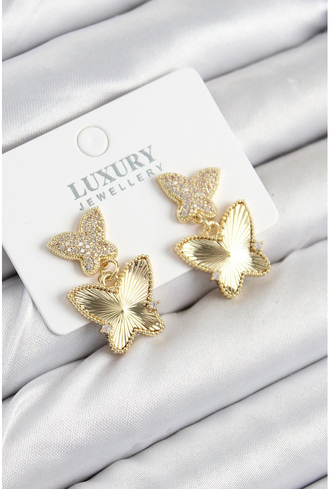 Shoecide Pirinç Zirkon Taşlı Kelebek Model Gold Renk Kadın Küpe