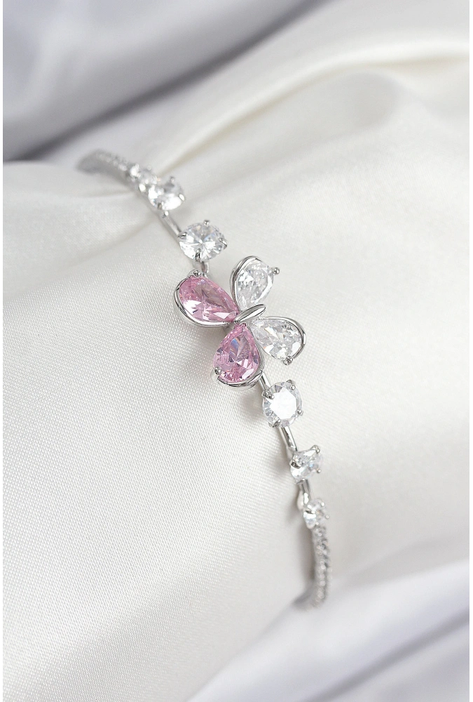 Shoecide Pirinç Zirkon Taşlı Kelebek Model Gümüş Renk Kadın Bileklik