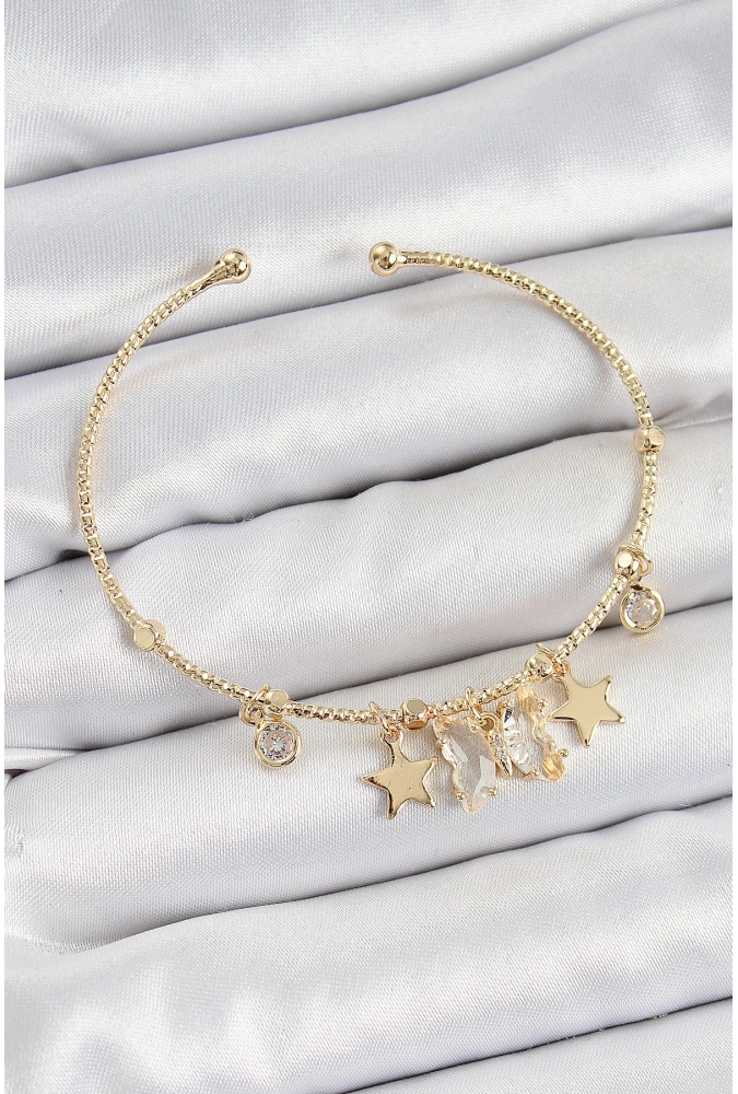 Shoecide Pirinç Zirkon Taşlı Kelebek Ve Yıldız Model Gold Renk Charm Bileklik
