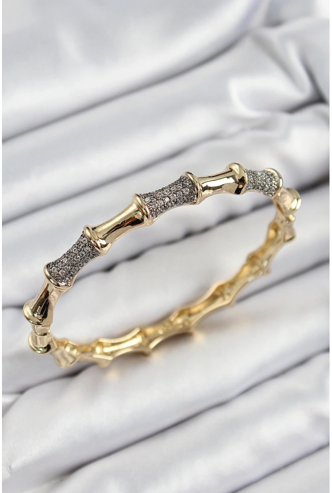 Shoecide Pirinç Zirkon Taşlı Kemik Model Gold Renk Vip Kadın Bileklik
