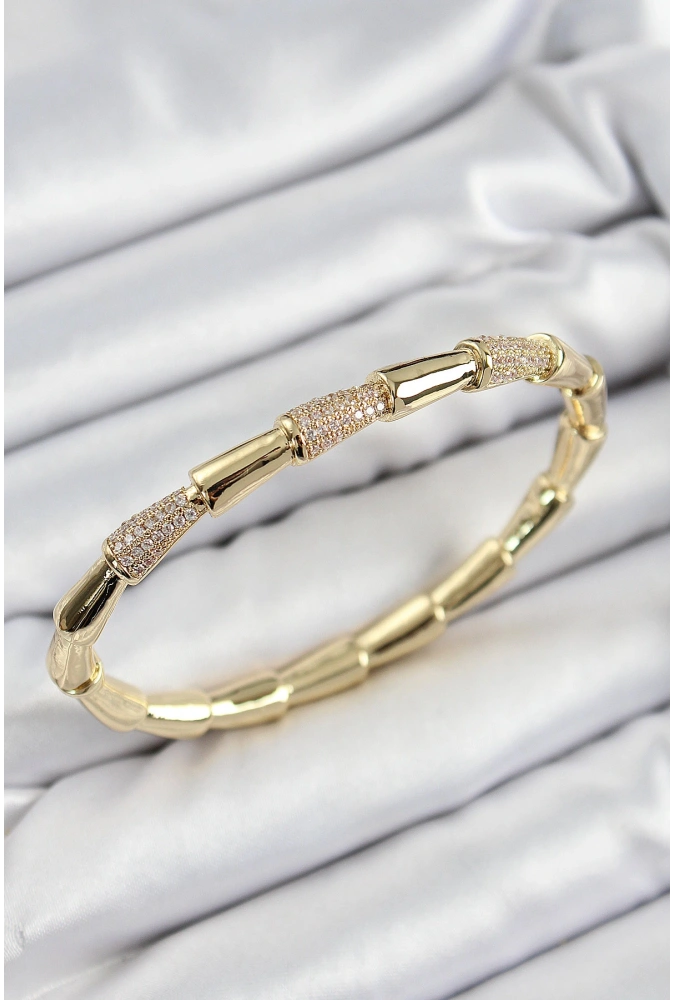 Shoecide Pirinç Zirkon Taşlı Kemik Model Gold Renk Vip Kadın Bileklik