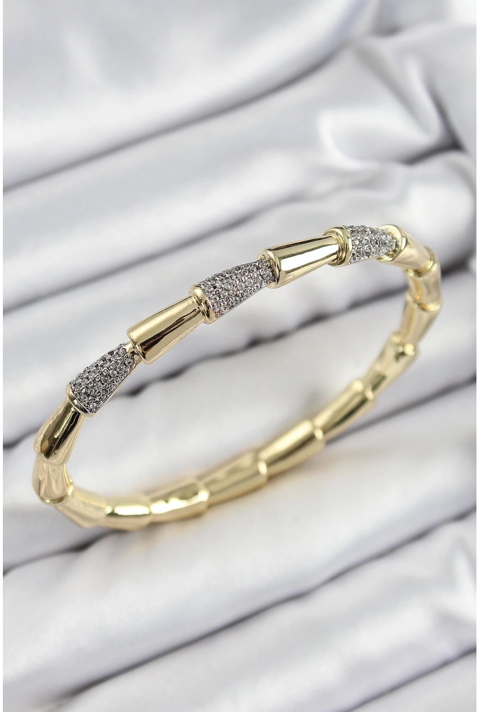 Shoecide Pirinç Zirkon Taşlı Kemik Model Gold Renk Vip Kadın Bileklik
