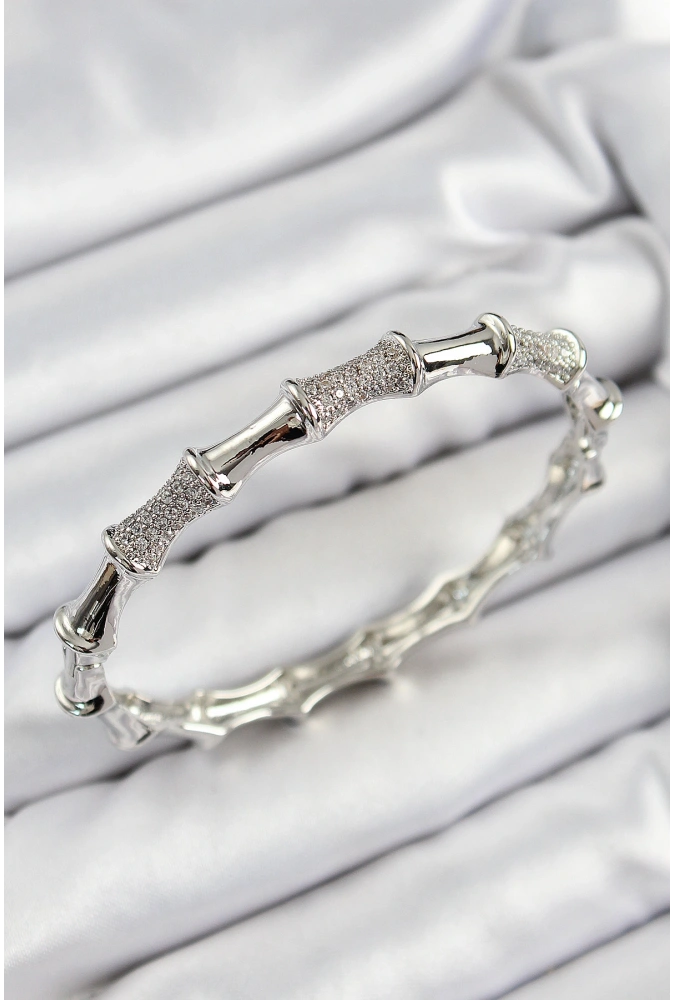 Shoecide Pirinç Zirkon Taşlı Kemik Model Gümüş Renk Vip Kadın Bileklik