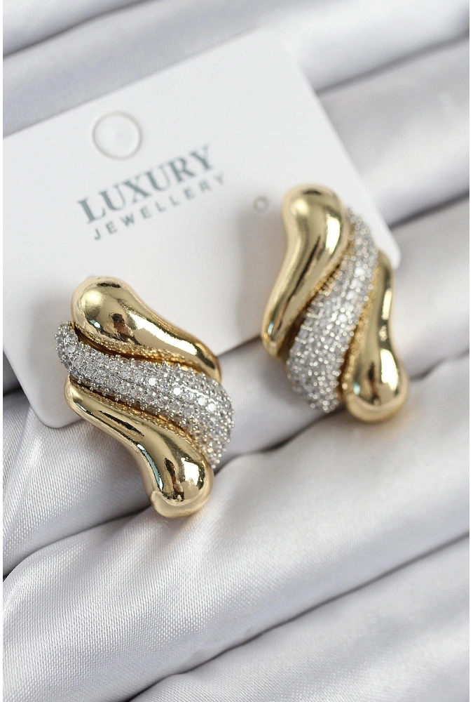 Shoecide Pirinç Zirkon Taşlı Kıvrım Model Gold Renk Kadın Küpe