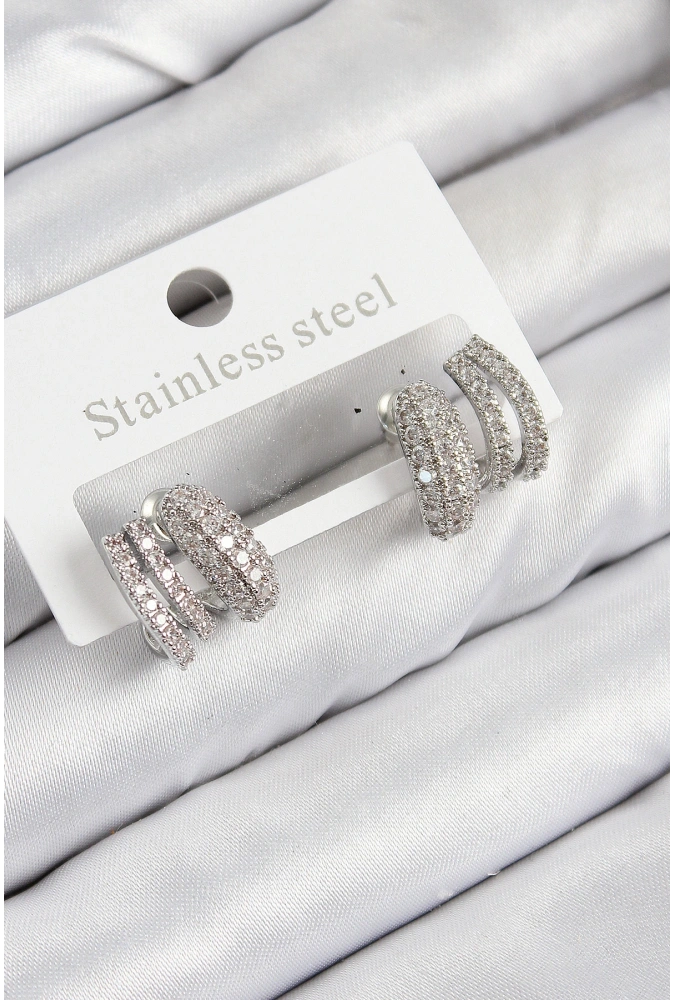 Shoecide Pirinç Zirkon Taşlı Kıvrımlı Model Gümüş Renk Kadın Küpe