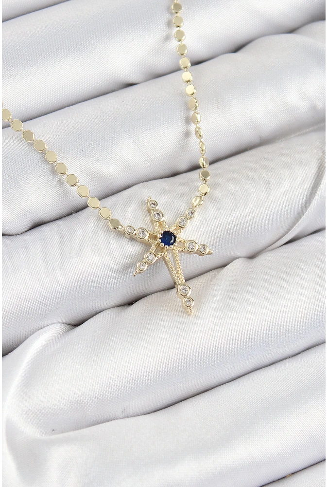 Shoecide Pirinç Zirkon Taşlı Kutup Yıldızı Model Ezme Zincir Gold Renk Kadın Kolye