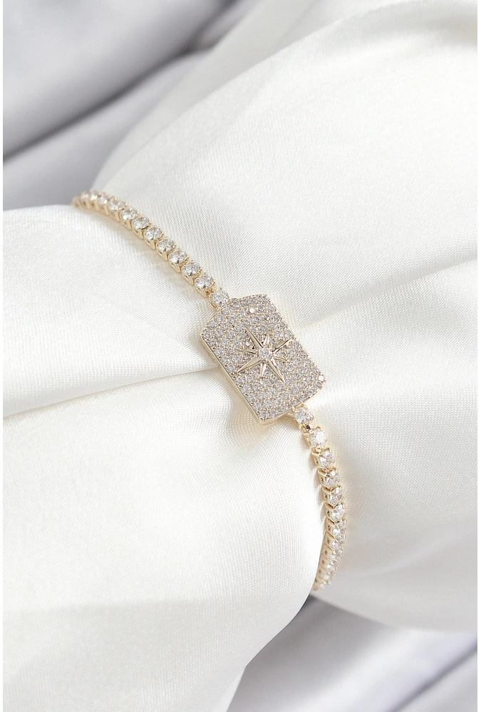 Shoecide Pirinç Zirkon Taşlı Kutup Yıldızı Model Gold Renk Asansörlü Kadın Bileklik