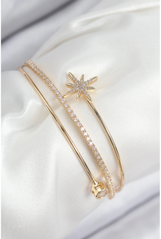 Shoecide Pirinç Zirkon Taşlı Kutup Yıldızı Model Gold Renk Kadın Bileklik