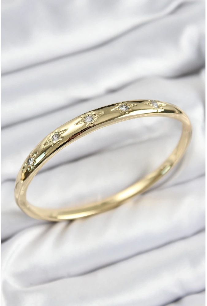 Shoecide Pirinç Zirkon Taşlı Kutup Yıldızı Model Gold Renk Kadın Kelepçe