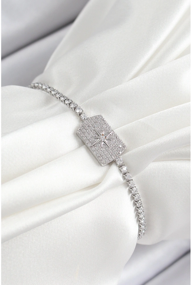 Shoecide Pirinç Zirkon Taşlı Kutup Yıldızı Model Gümüş Renk Asansörlü Kadın Bileklik