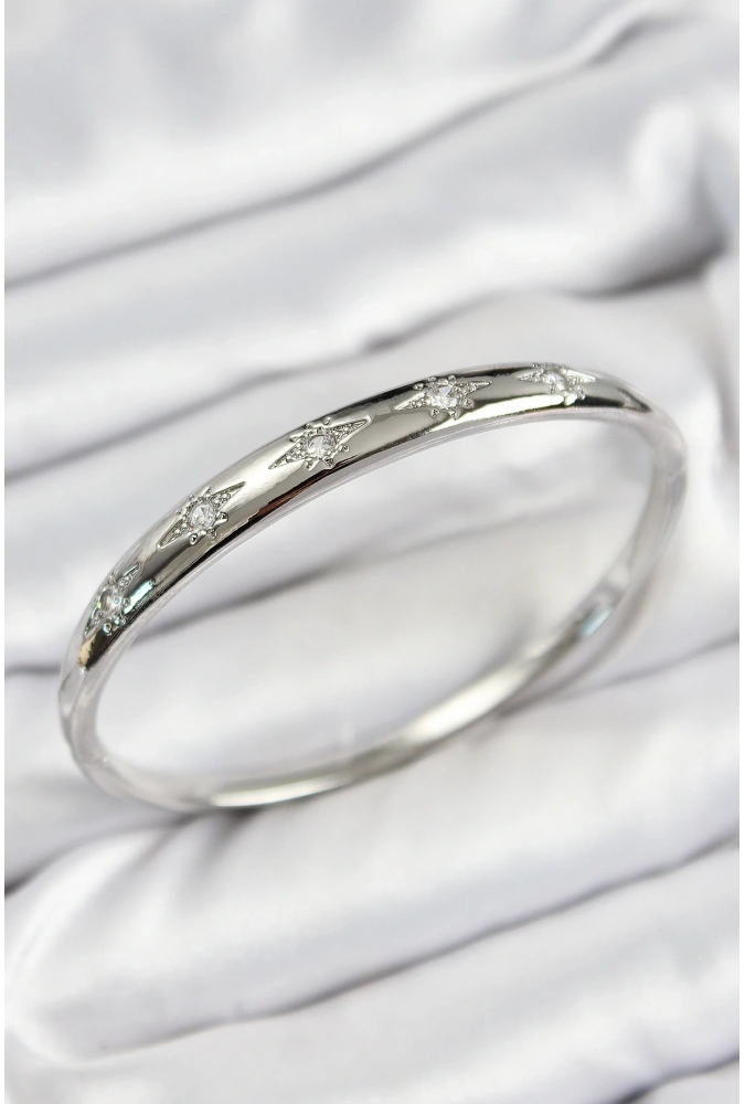 Shoecide Pirinç Zirkon Taşlı Kutup Yıldızı Model Gümüş Renk Kadın Kelepçe