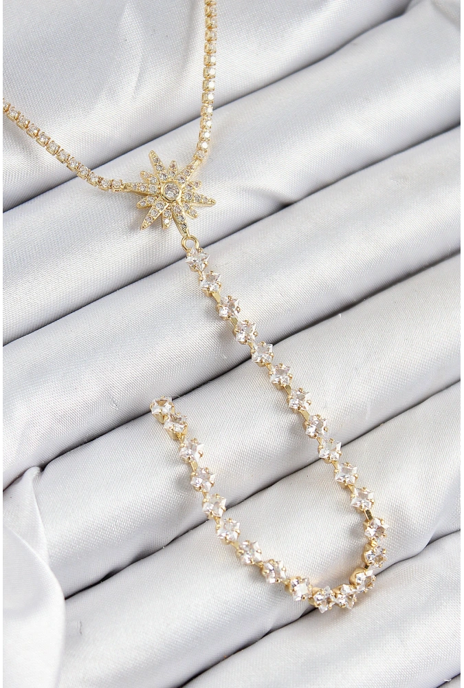 Shoecide Pirinç Zirkon Taşlı Kutup Yıldızı Model Gümüş Renk Y Kolye