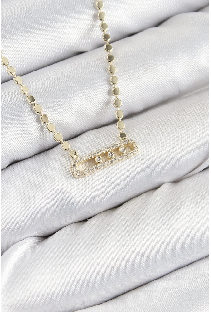 Shoecide Pirinç Zirkon Taşlı Messika Model Ezme Zincir Gold Renk Kadın Kolye