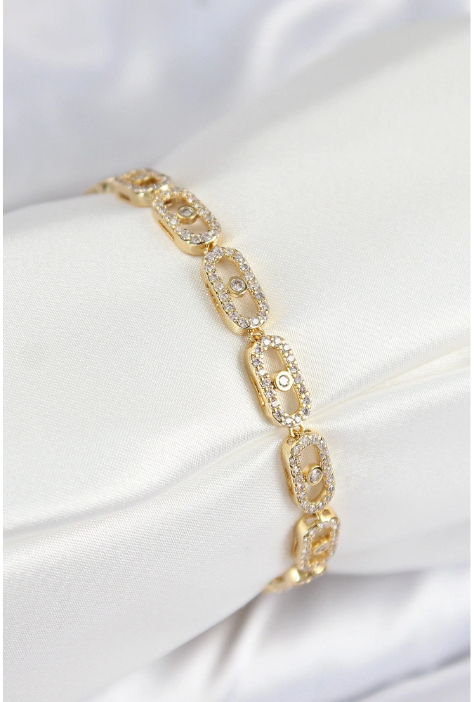 Shoecide Pirinç Zirkon Taşlı Messika Model Gold Renk Vıp Seri Kadın Bileklik