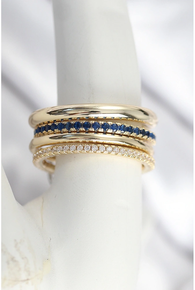 Shoecide Pirinç Zirkon Taşlı Mix Renk 3lü Kadın Yüzük