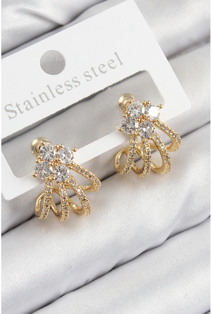 Shoecide Pirinç Zirkon Taşlı Model Gold Renk Kadın Küpe