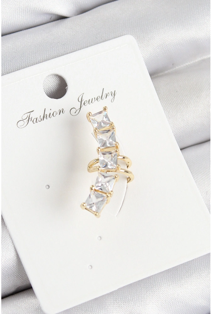 Shoecide Pirinç Zirkon Taşlı Model Gold Renk Sağ Kıkırdak Küpe