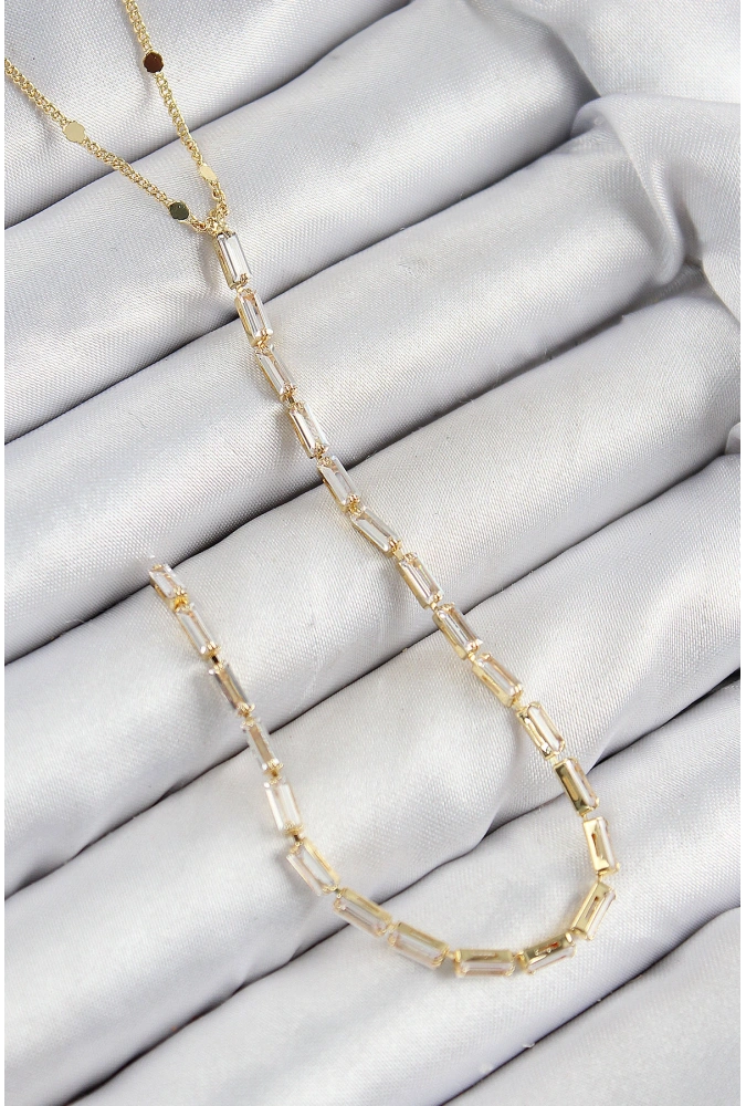 Shoecide Pirinç Zirkon Taşlı Model Gold Renk Y Kolye