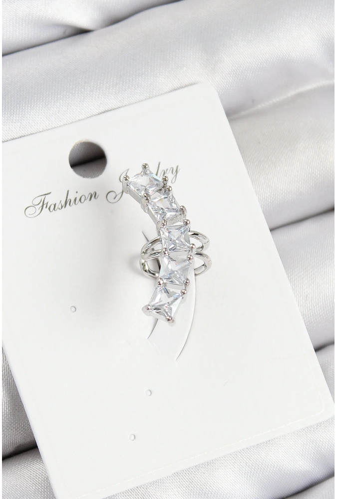 Shoecide Pirinç Zirkon Taşlı Model Gümüş Renk Sağ Kıkırdak Küpe