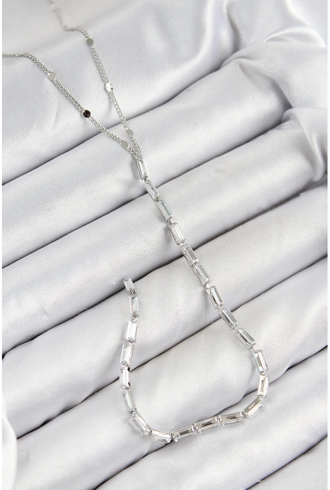 Shoecide Pirinç Zirkon Taşlı Model Gümüş Renk Y Kolye