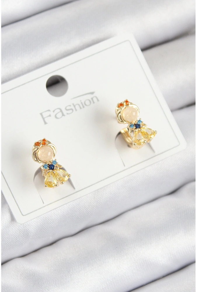 Shoecide Pirinç Zirkon Taşlı Pamuk Prenses Model Gold Renk Çocuk Küpe