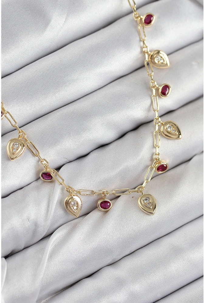 Shoecide Pirinç Zirkon Taşlı Sallantılı Damla Model Gold Renk Kadın Kolye