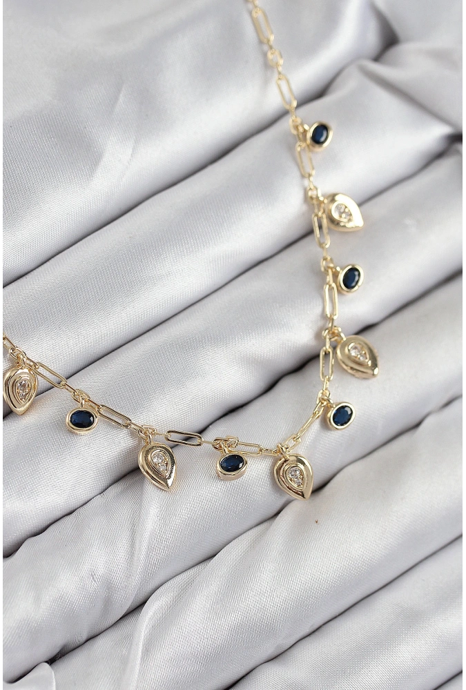 Shoecide Pirinç Zirkon Taşlı Sallantılı Damla Model Gold Renk Kadın Kolye