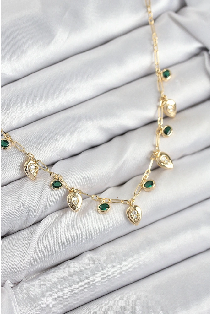 Shoecide Pirinç Zirkon Taşlı Sallantılı Damla Model Gold Renk Kadın Kolye