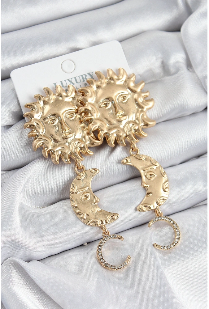 Shoecide Pirinç Zirkon Taşlı Sallantılı Güneş Model Gold Renk Kadın Küpe