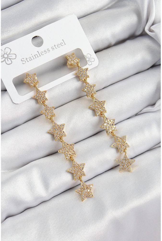 Shoecide Pirinç Zirkon Taşlı Sallantılı Yıldız Model Gold Renk Kadın Küpe