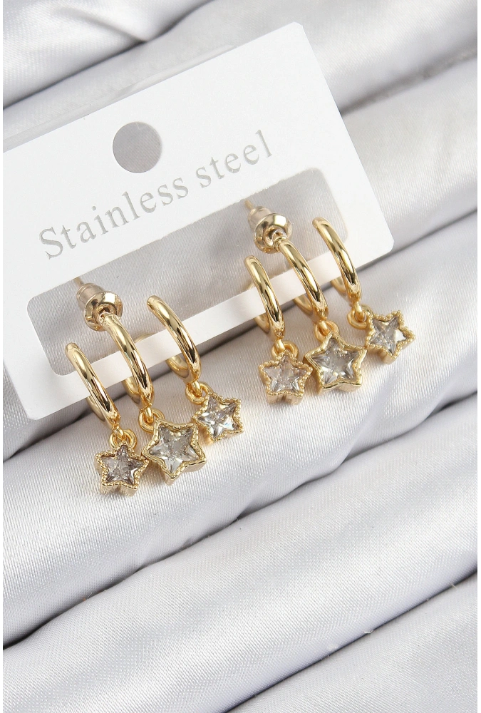 Shoecide Pirinç Zirkon Taşlı Sallantılı Yıldız Model Gold Renk Kadın Küpe