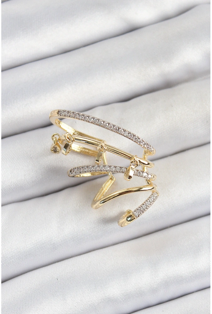 Shoecide Pirinç Zirkon Taşlı Sıkıştırma Sağ Kıkırdak Gold Renk Kadın Küpe