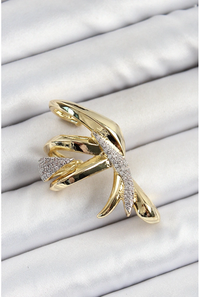 Shoecide Pirinç Zirkon Taşlı Sıkıştırma Sağ Kıkırdak Gold Renk Kadın Küpe