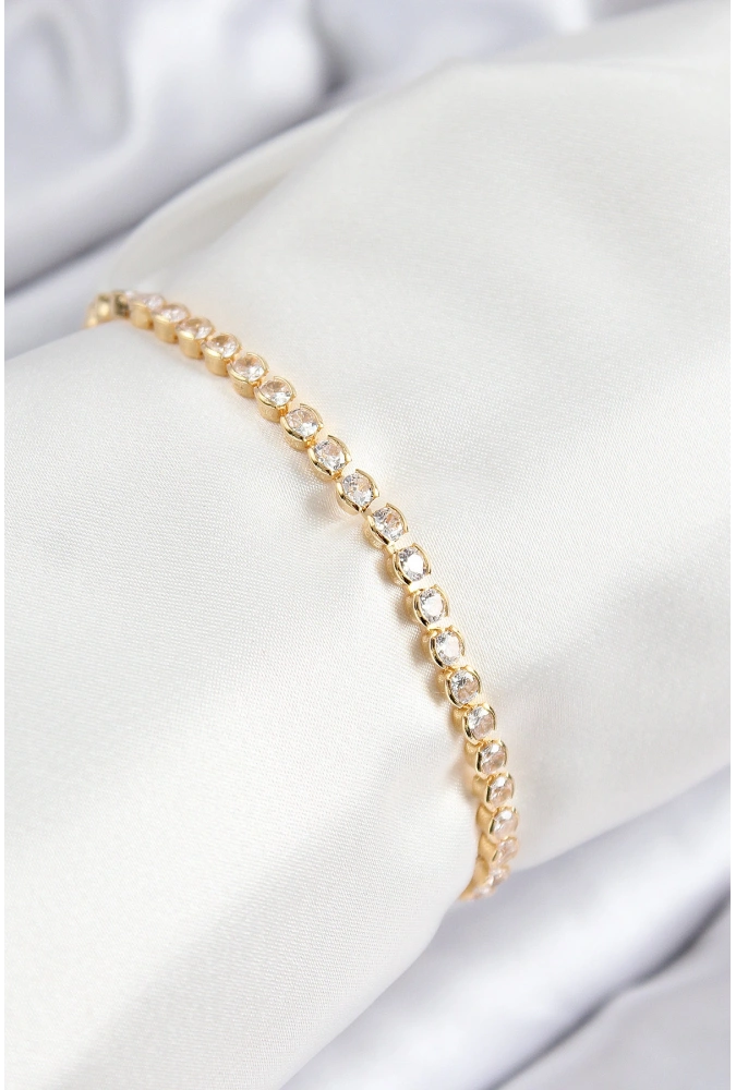 Shoecide Pirinç Zirkon Taşlı Sıralı Model Gold Renk Asansörlü Kadın Bileklik