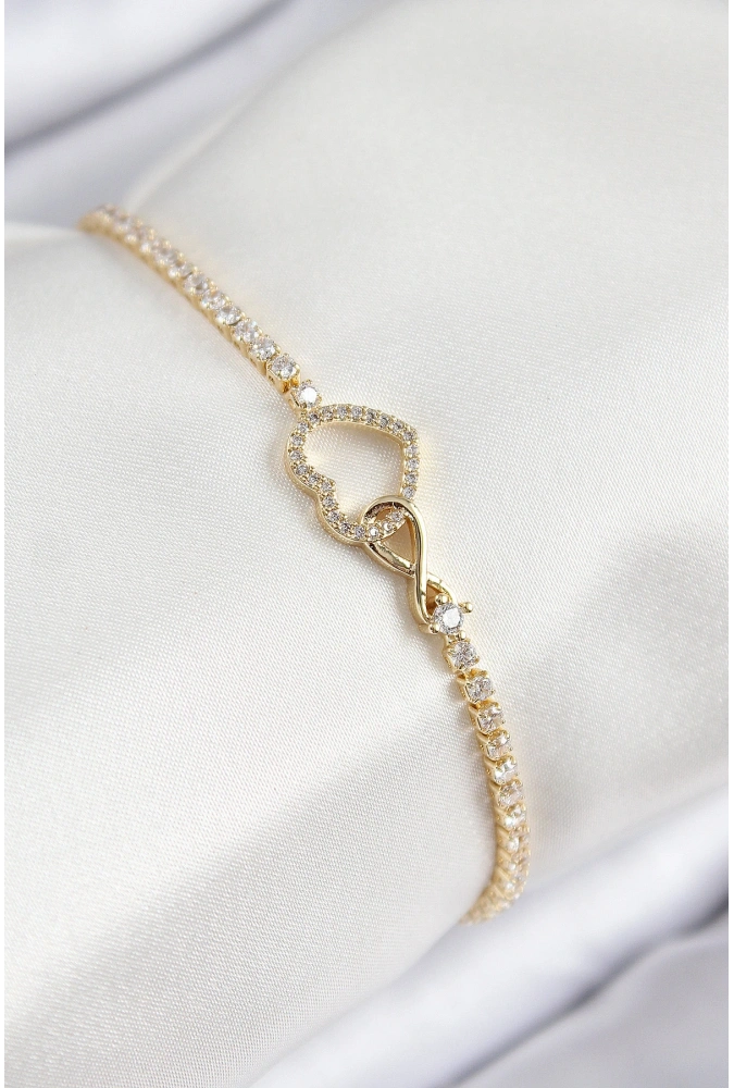 Shoecide Pirinç Zirkon Taşlı Sonsuzluk Kalp Model Gold Renk Kadın Bileklik