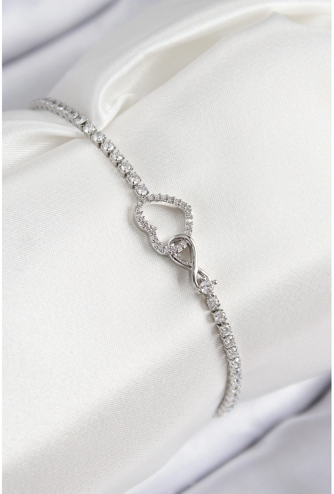 Shoecide Pirinç Zirkon Taşlı Sonsuzluk Kalp Model Gümüş Renk Kadın Bileklik