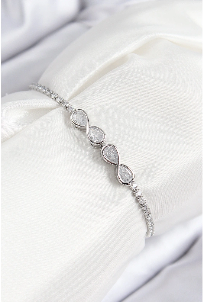 Shoecide Pirinç Zirkon Taşlı Sonsuzluk Model Gümüş Renk Asansörlü Kadın Bileklik