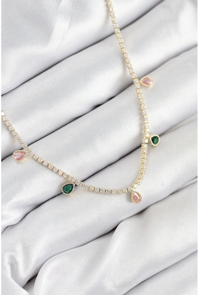 Shoecide Pirinç Zirkon Taşlı Su Yolu Damla Model Gold Renk Kadın Kolye