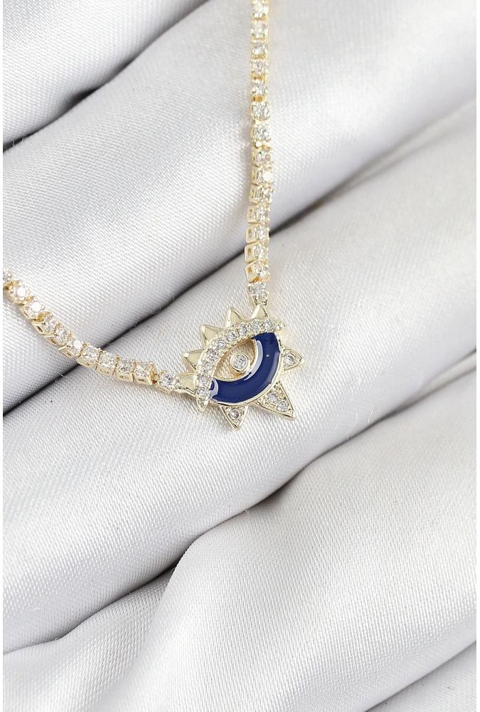 Shoecide Pirinç Zirkon Taşlı Su Yolu Göz Model Gold Renk Kadın Kolye