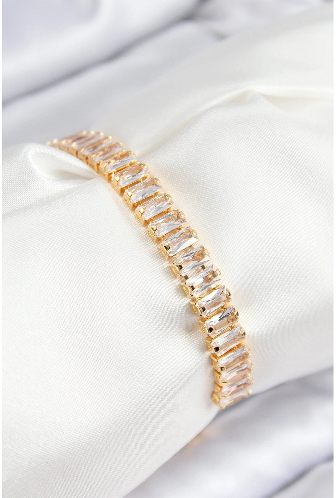 Shoecide Pirinç Zirkon Taşlı Su Yolu Model Gold Renk Asansörlü Kadın Bileklik