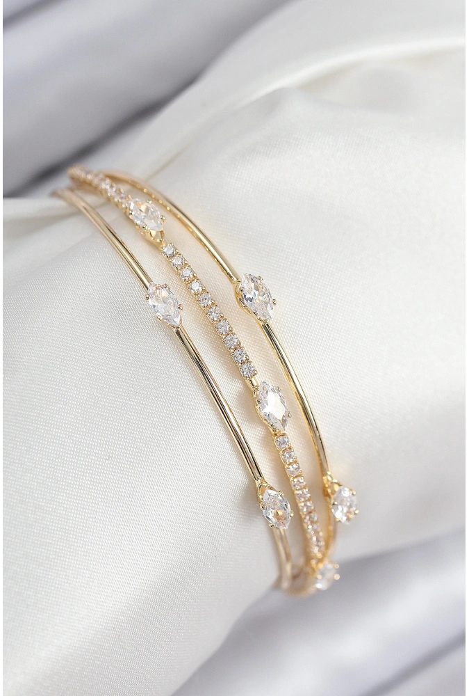 Shoecide Pirinç Zirkon Taşlı Su Yolu Model Gold Renk Kadın Bileklik