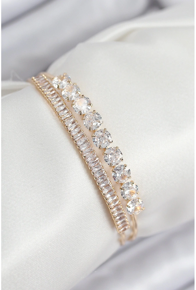 Shoecide Pirinç Zirkon Taşlı Su Yolu Model Gold Renk Kadın Bileklik