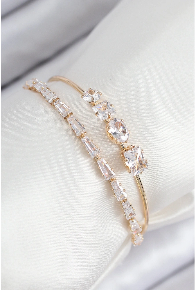 Shoecide Pirinç Zirkon Taşlı Su Yolu Model Gold Renk Kadın Bileklik