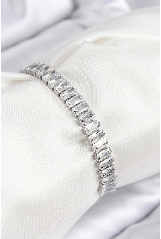 Shoecide Pirinç Zirkon Taşlı Su Yolu Model Gümüş Renk Asansörlü Kadın Bileklik