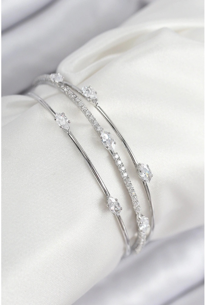 Shoecide Pirinç Zirkon Taşlı Su Yolu Model Gümüş Renk Kadın Bileklik