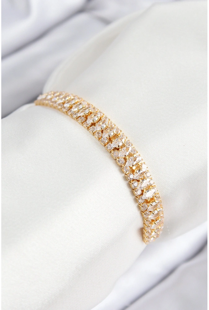 Shoecide Pirinç Zirkon Taşlı Tennıs Model Gold Renk Asansörlü Kadın Bileklik