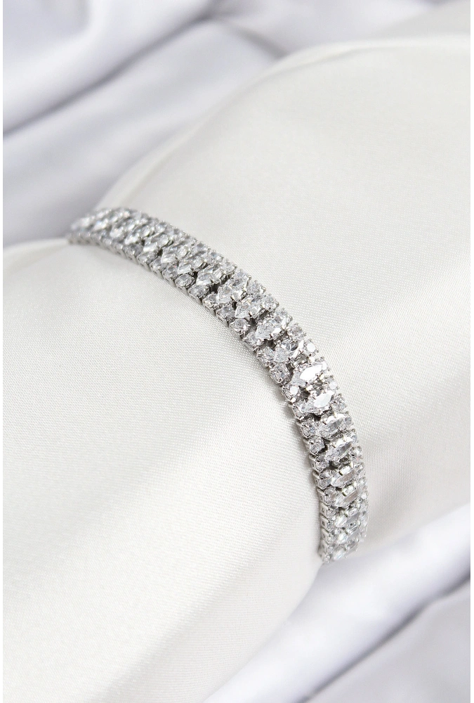 Shoecide Pirinç Zirkon Taşlı Tennıs Model Gümüş Renk Asansörlü Kadın Bileklik